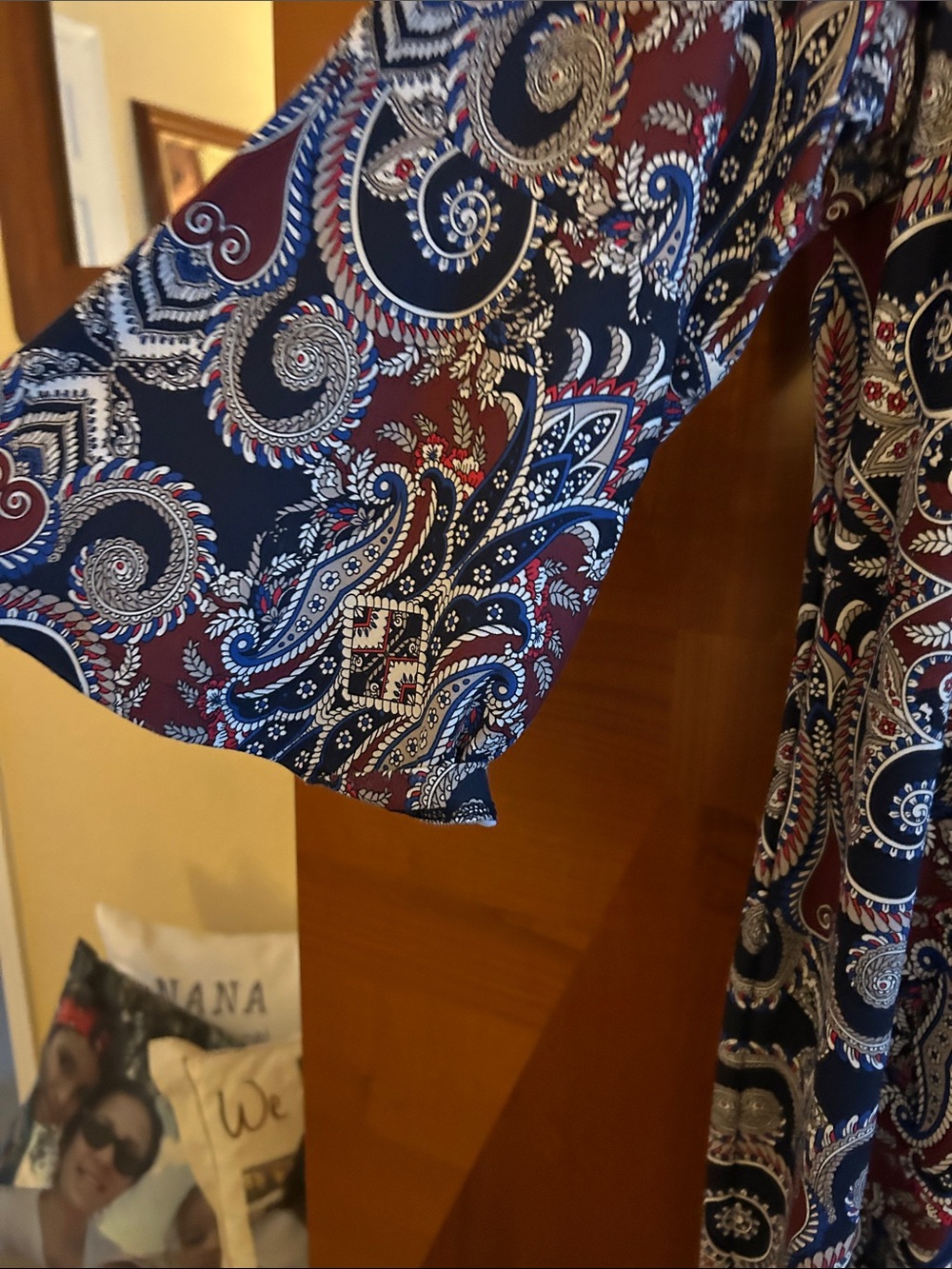 Charter Club Navy and Burgundy Paisley Long-Sleeve Dress - Picture 3 of 3